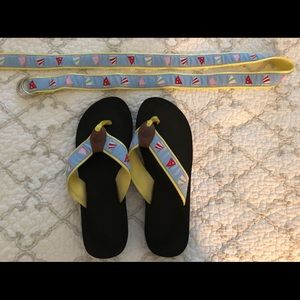 Nautical flip flops & matching belt by Paquette